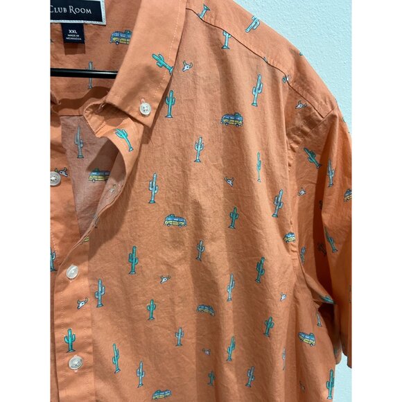 Club Room Short Sleeve Button Up Shirt Orange Sz XXL Cactus & Car Print Casual - Picture 4 of 9